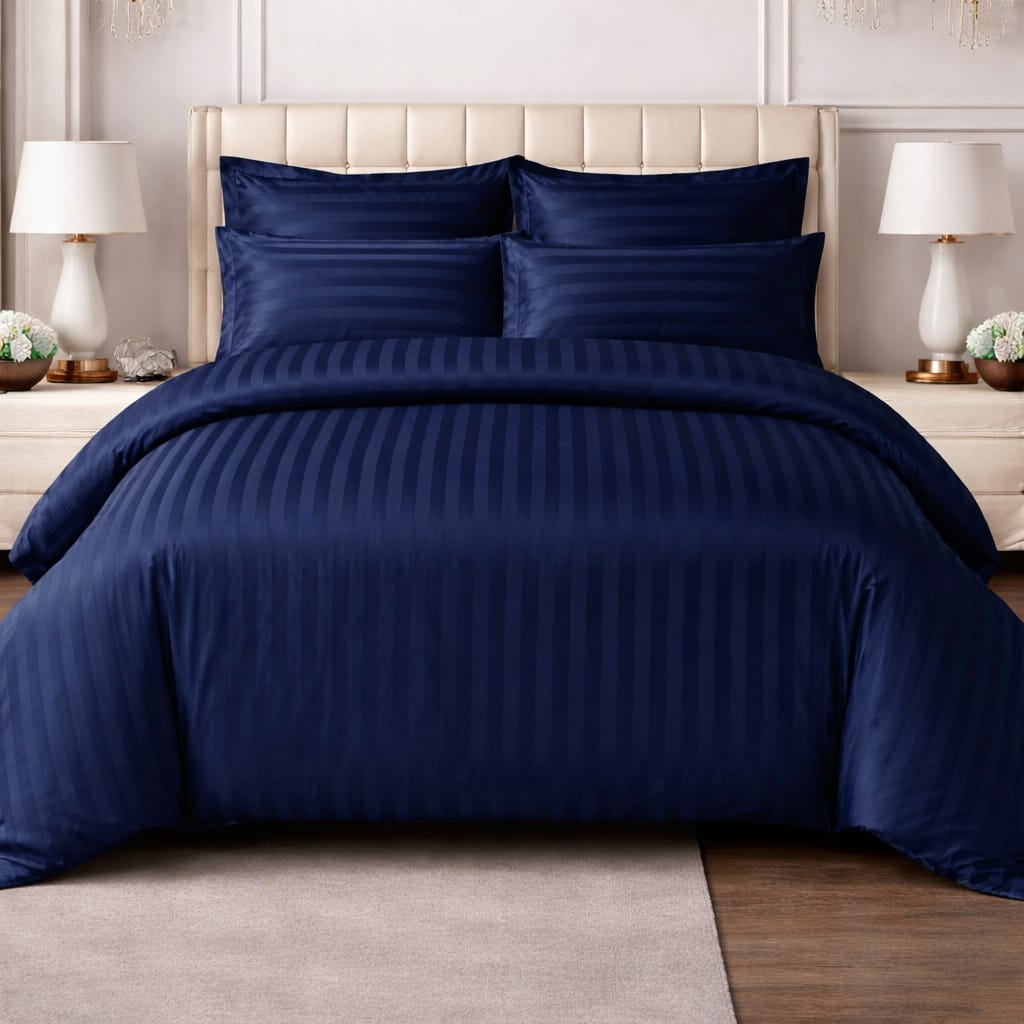Navy Embossed Stripe Bedsheet