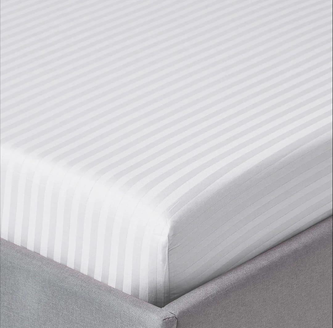 White Stripe Fitted Sheet Set - 3 Pcs