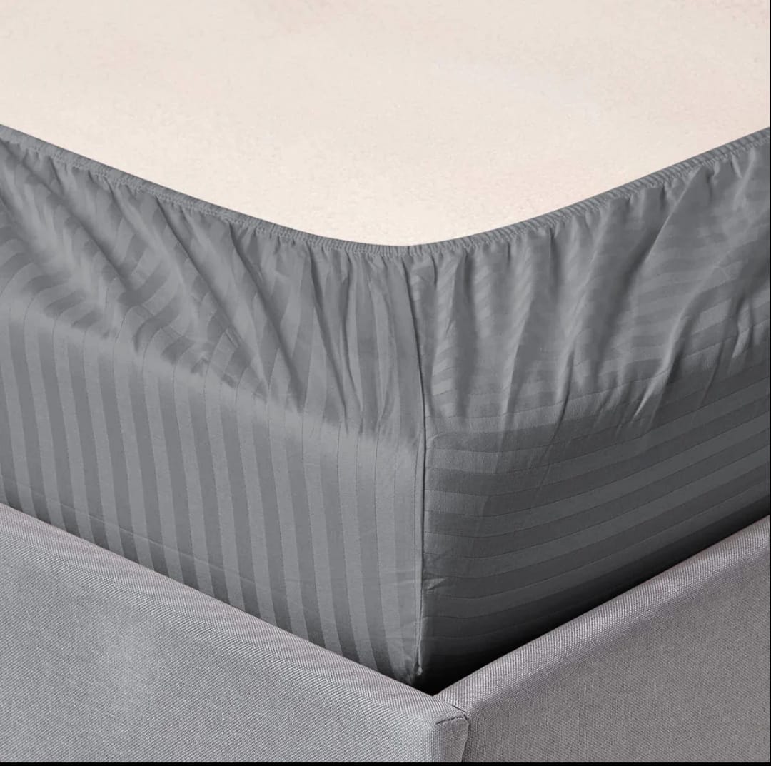 Grey Stripe Fitted Sheet Set - 3 Pcs