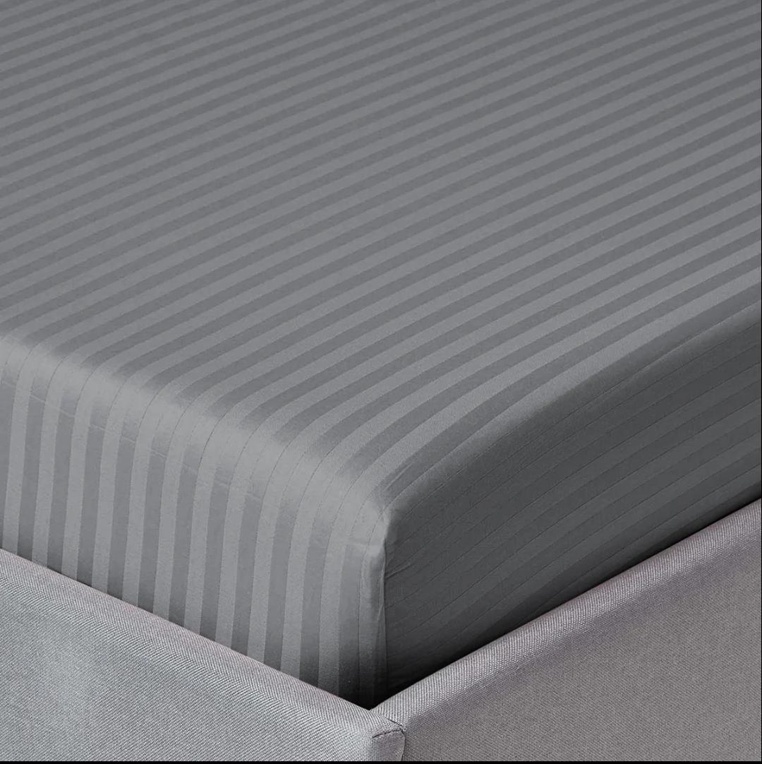 Grey Stripe Fitted Sheet Set - 3 Pcs