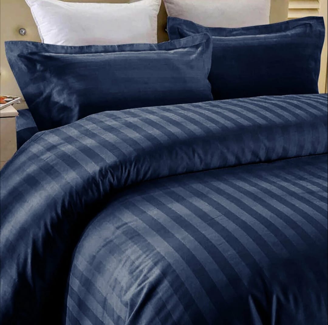 Navy Embossed Stripe Bedsheet