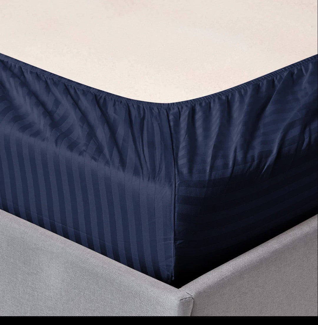 Navy Stripe Fitted Sheet Set - 3 Pcs
