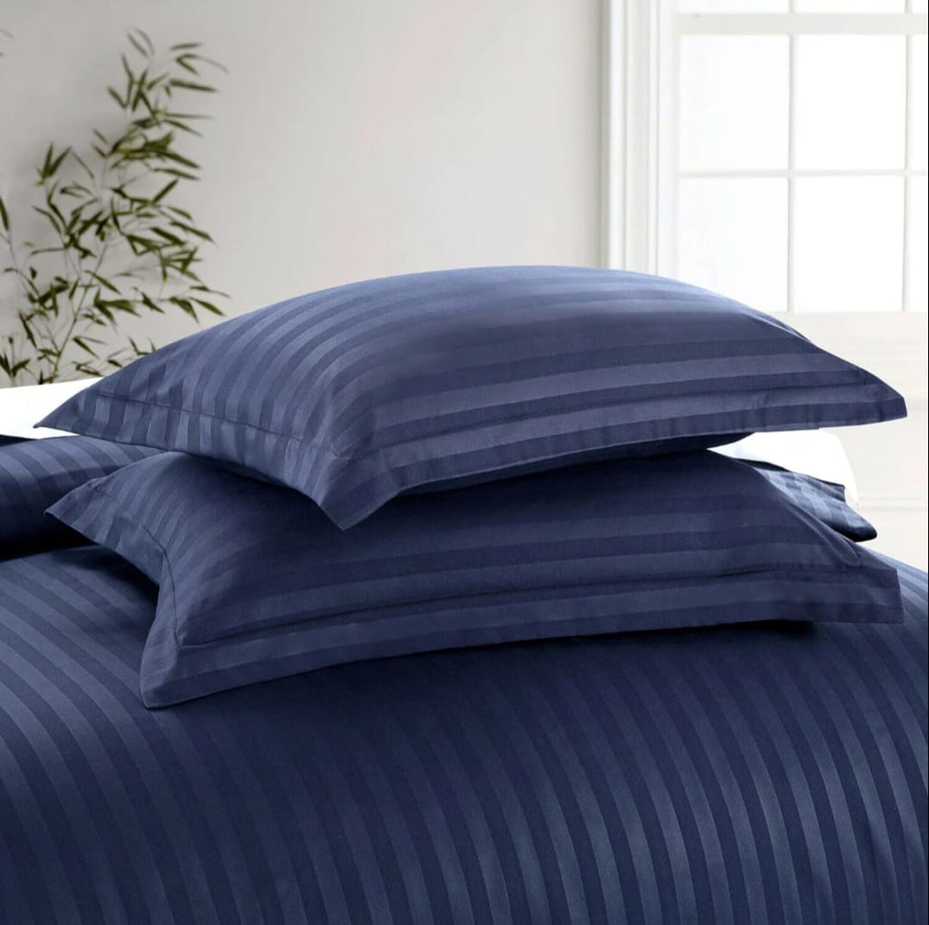 Navy Embossed Stripe Bedsheet