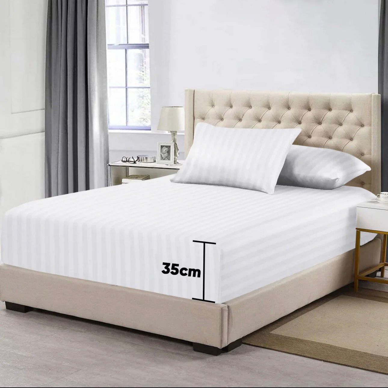 White Stripe Fitted Sheet Set - 3 Pcs