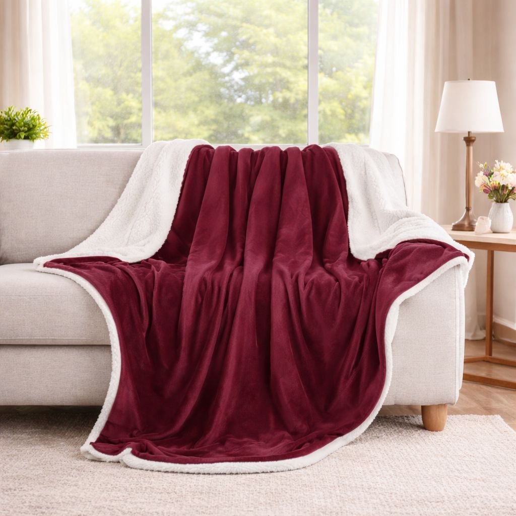 Burgundy Sherpa Throw Blanket