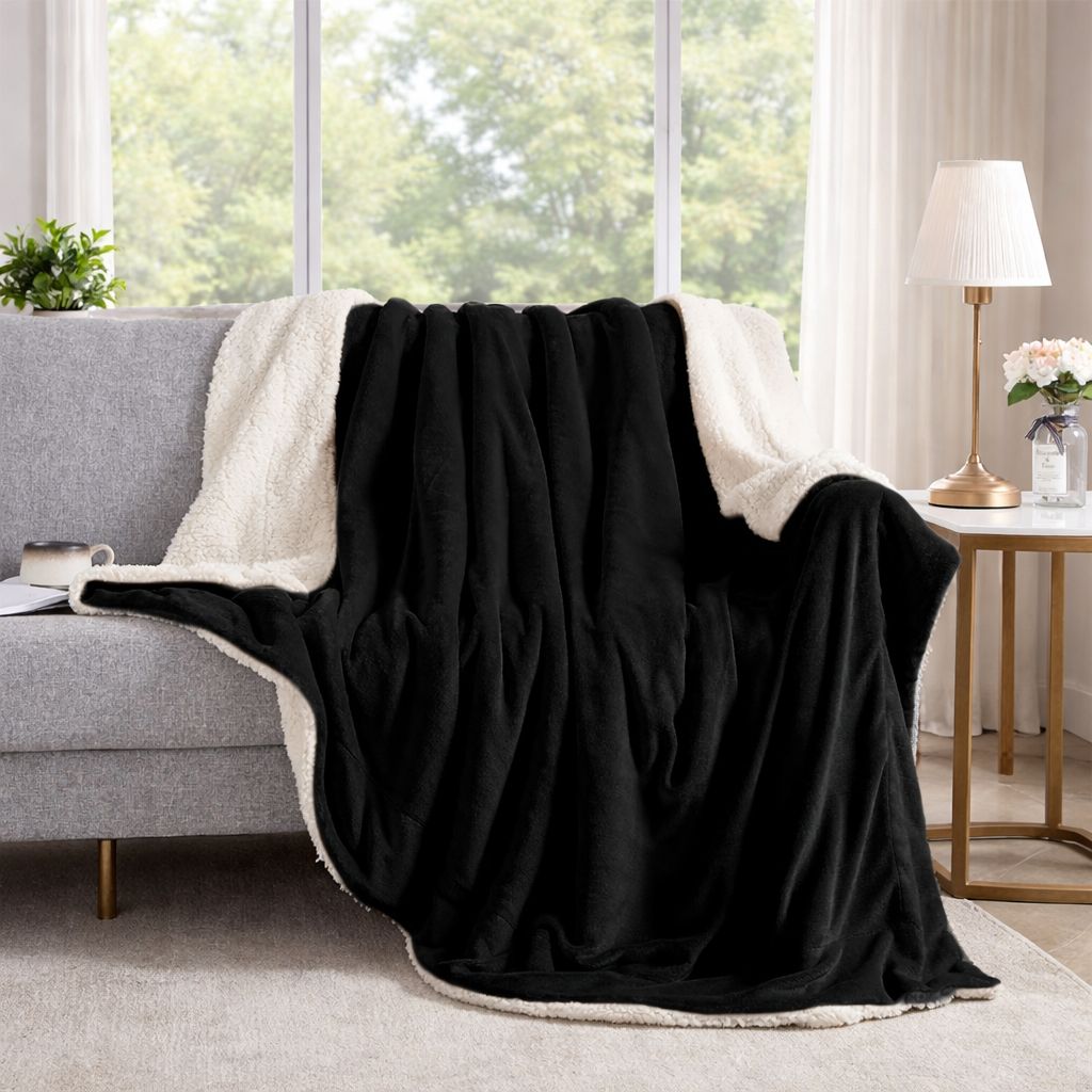 Black Sherpa Throw Blanket