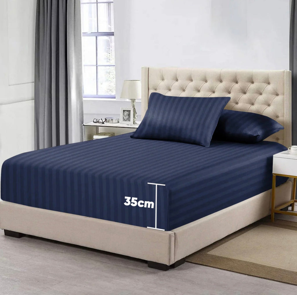 Navy Stripe Fitted Sheet Set - 3 Pcs