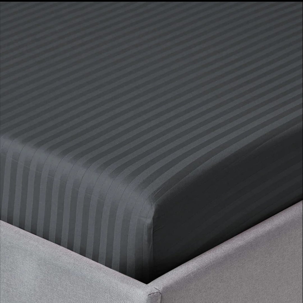 Charcoal Stripe Fitted Sheet Set - 3 Pcs