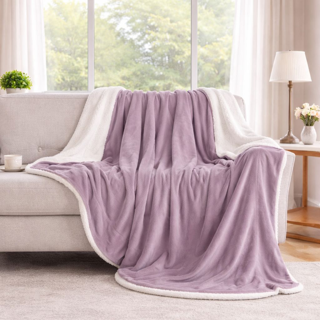 Lavender Sherpa Throw Blanket