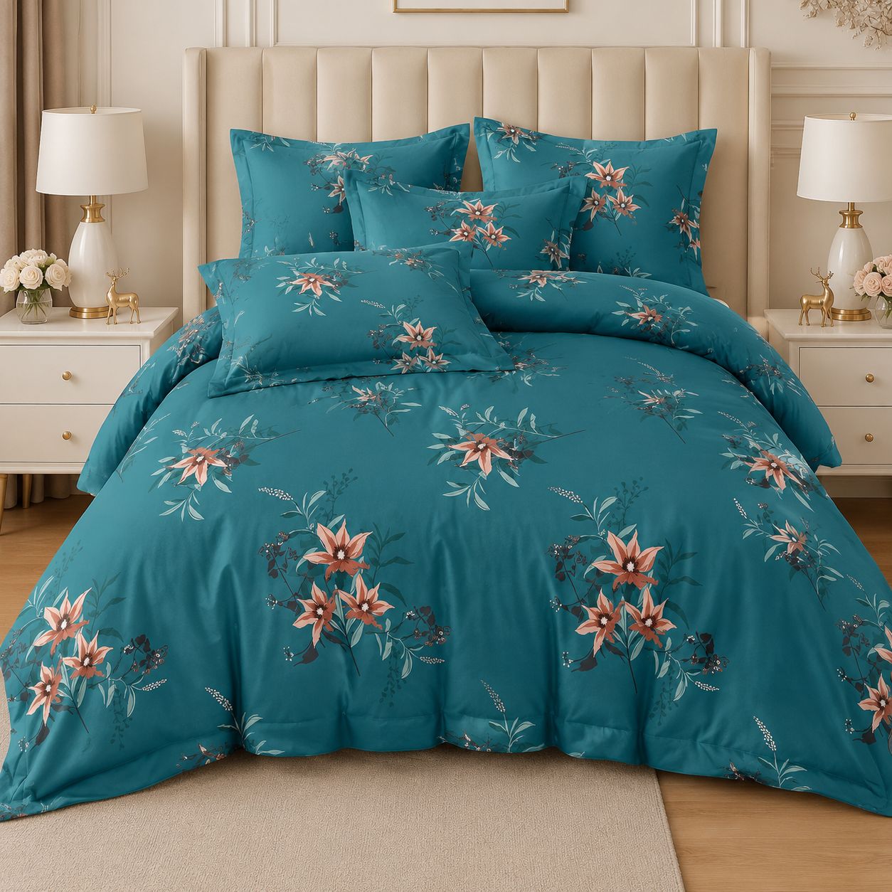 Midnight Teal Soft Satin Bedsheet